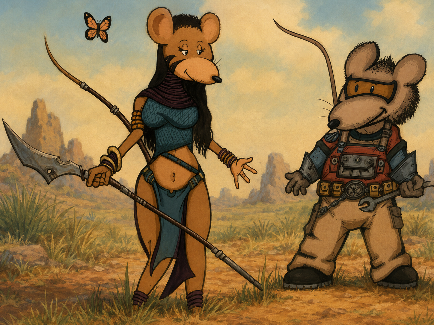 Colorized artwork of Ne-Nah and Pi