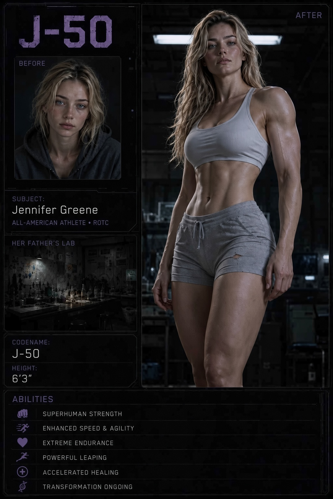Jennifer Greene undergoing her transformation