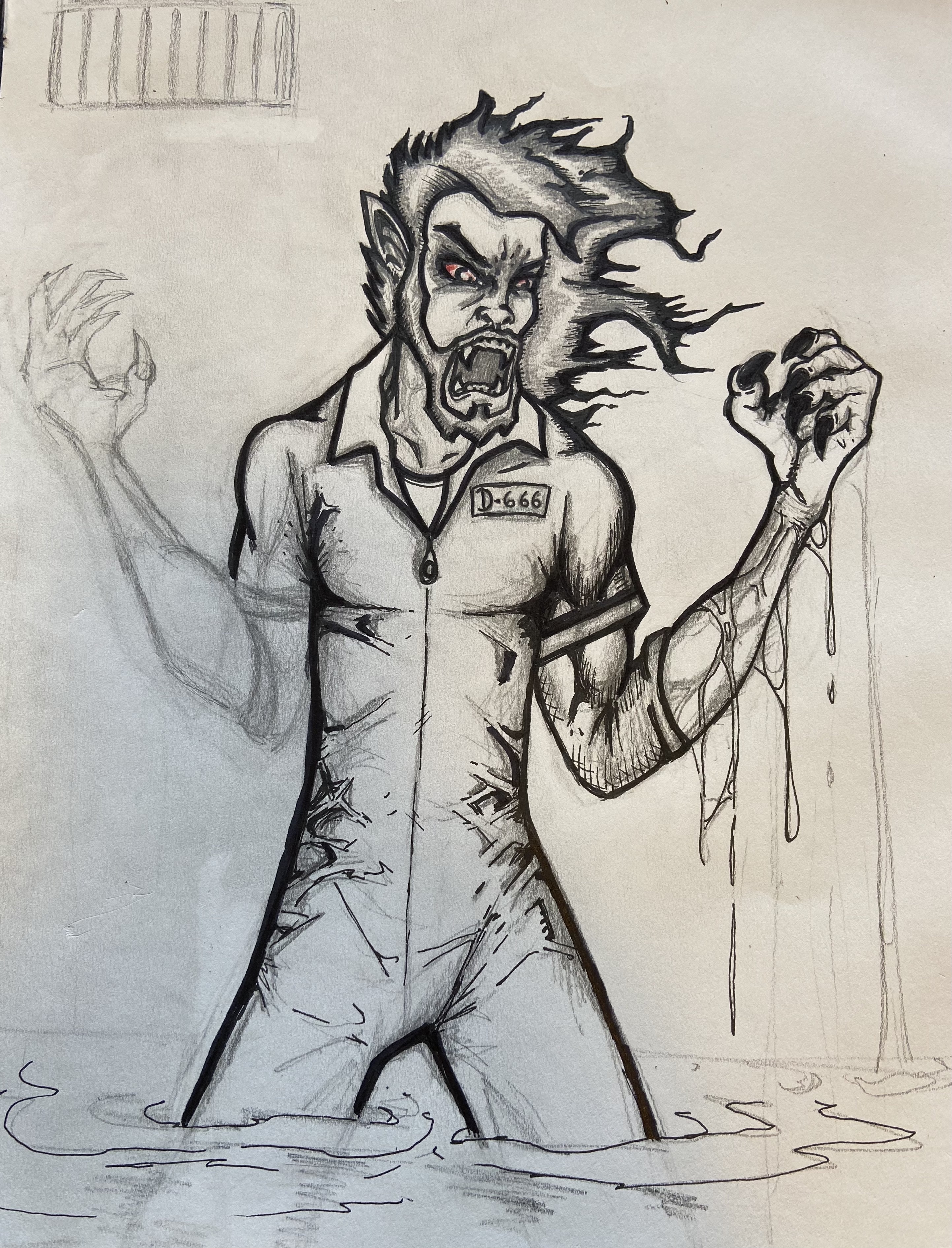 Original inked artwork of Vlad from Cellblock D